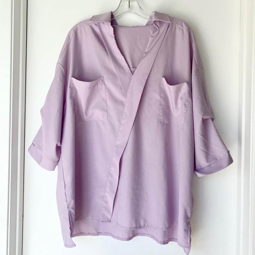 SHEIN Essnce Plus Patched Pocket Roll Tab Sleeve Blouse